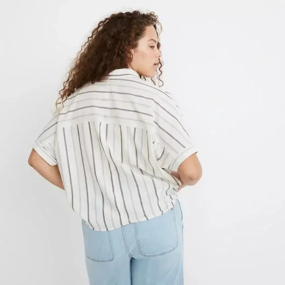 Madewell Tie-Front‎ Shirt in Montpellier Stripe, Short Sleeve, Size Small